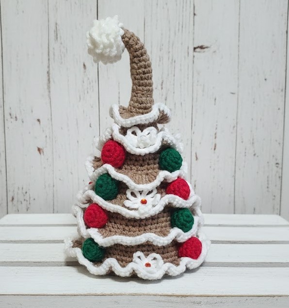Crochet amigurumi gingerbread christmas tree tabletop decor