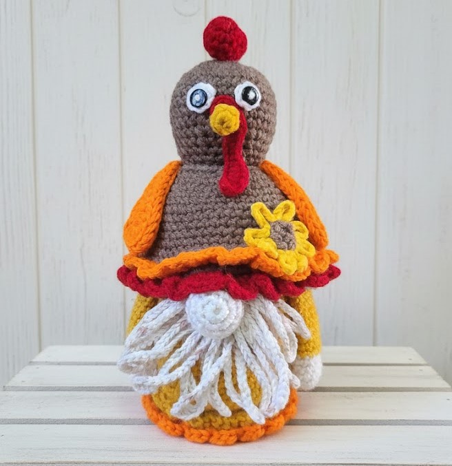 Handmade Crochet Gnome Thanksgiving Gnome with Turkey on head