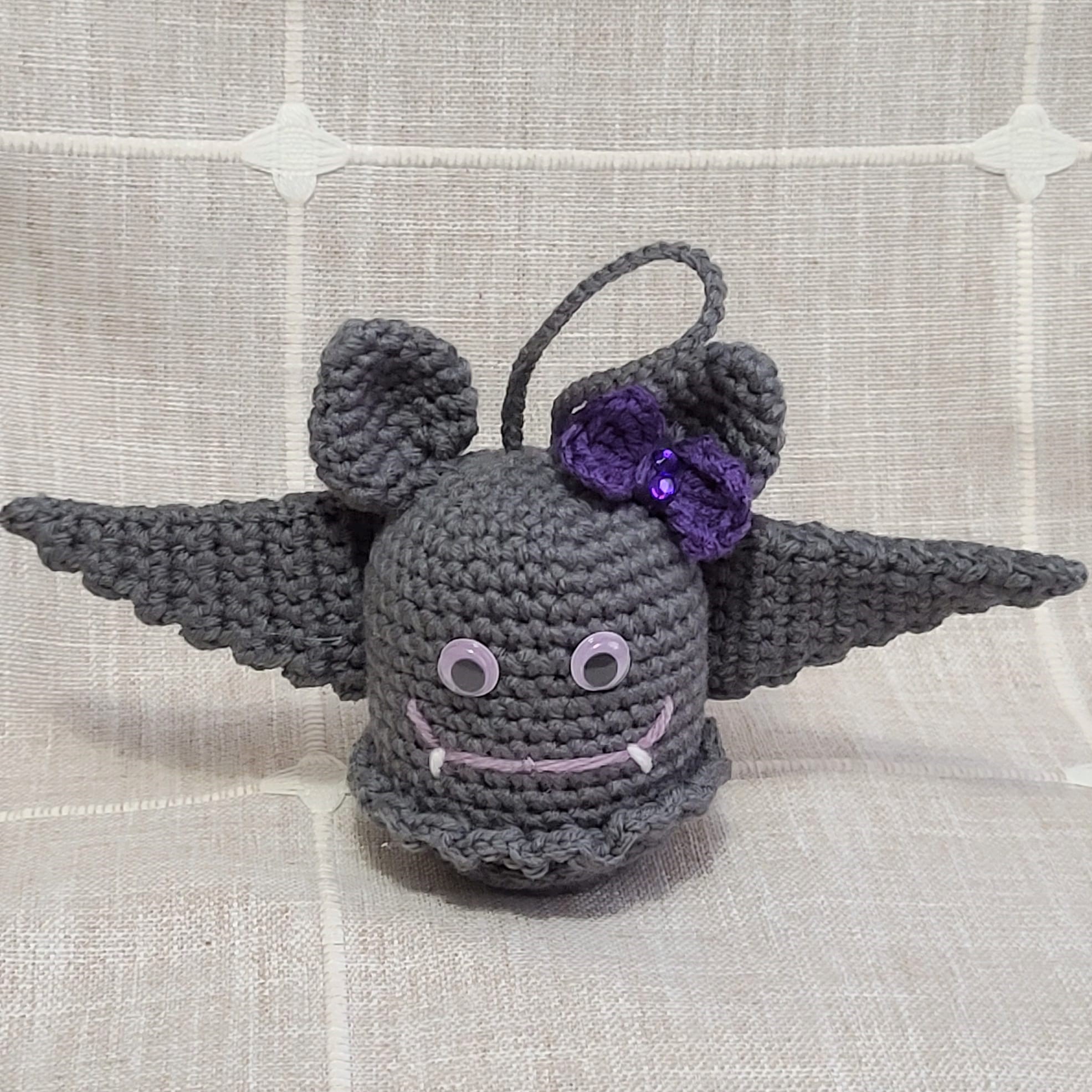 Crochet amigurumi handmade halloween bat - gray