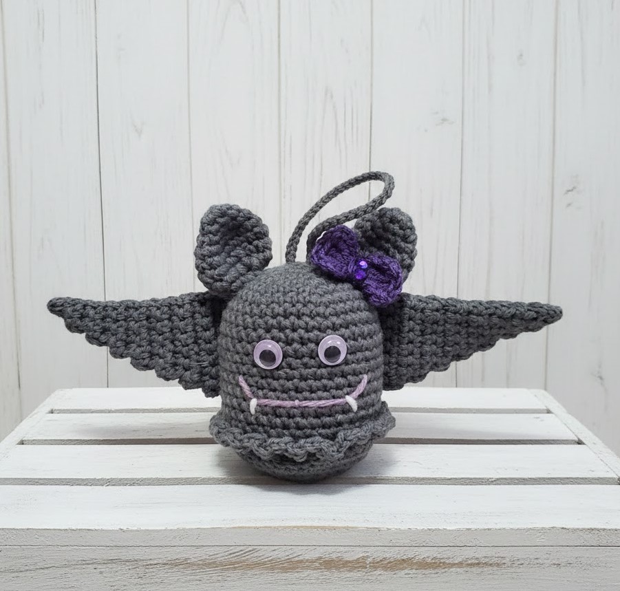 Crochet amigurumi handmade halloween bat - gray