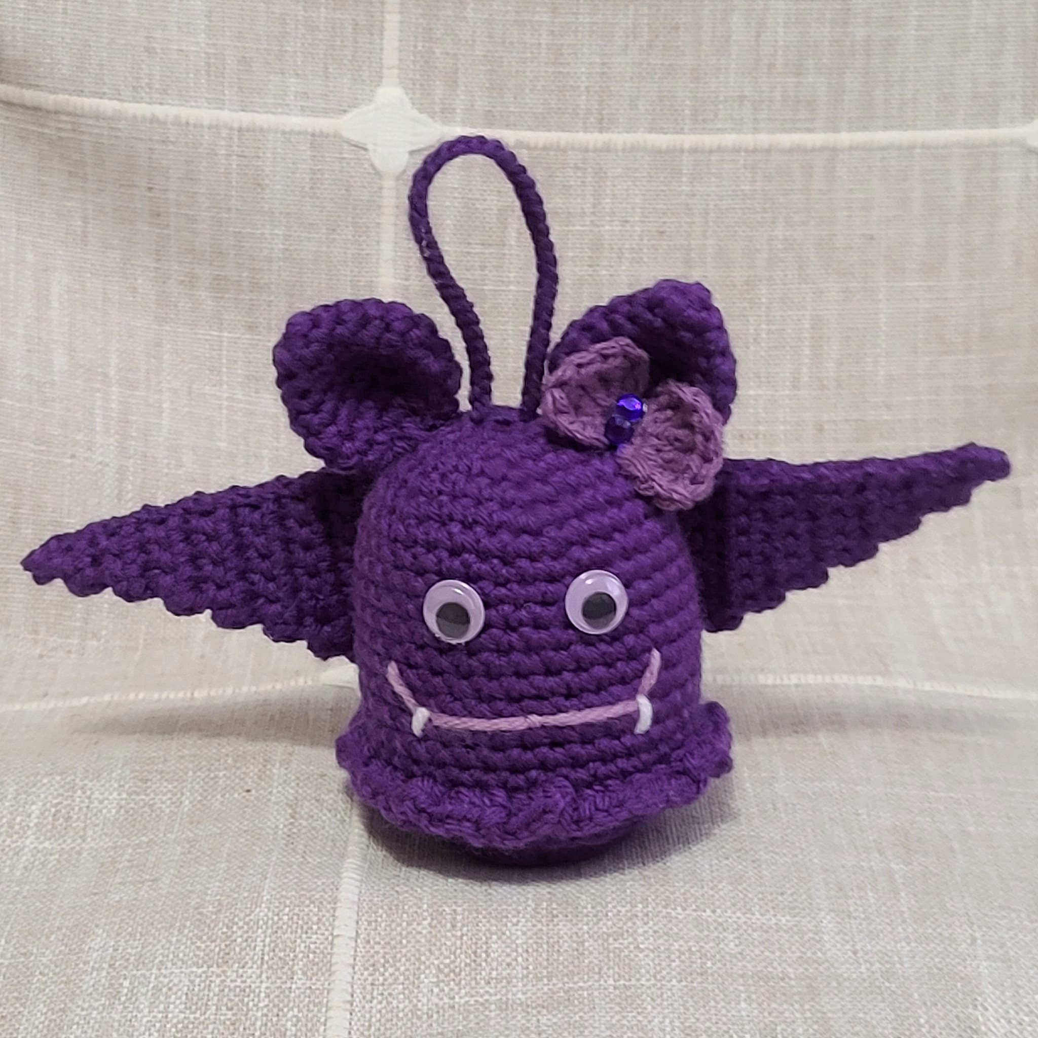 Crochet amigurumi handmade halloween bat - purple