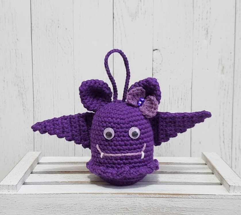 Crochet amigurumi handmade halloween bat - purple