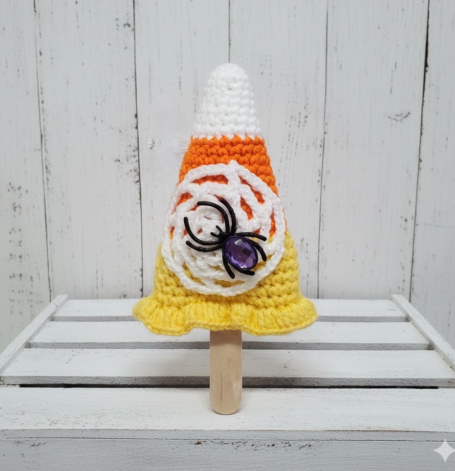 Crochet amigurumi handmade candy corn on a stick