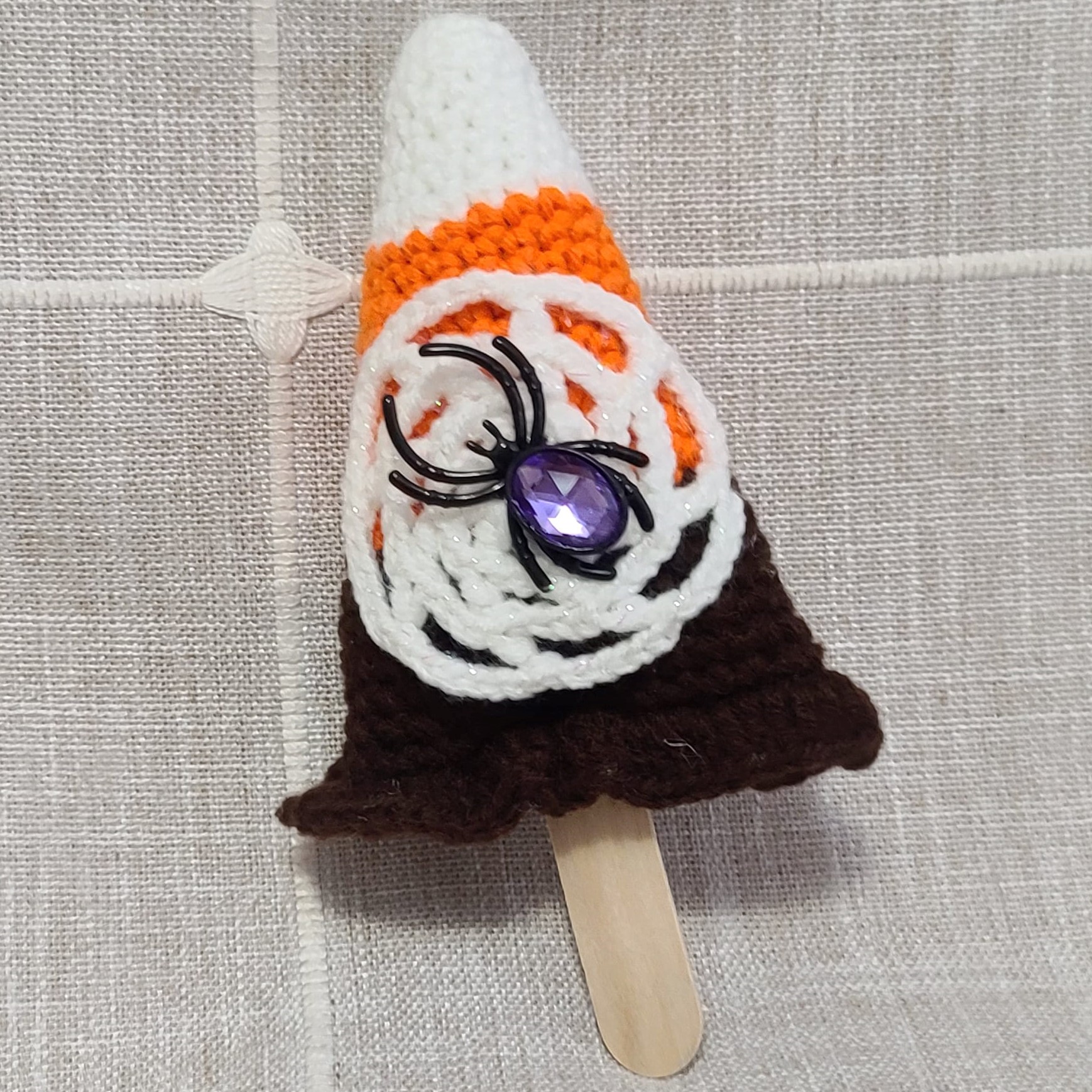 Crochet amigurumi handmade candy corn on a stick