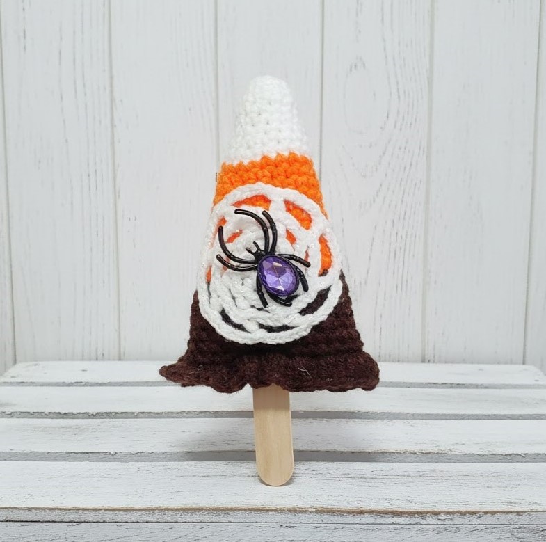 Crochet amigurumi handmade candy corn on a stick