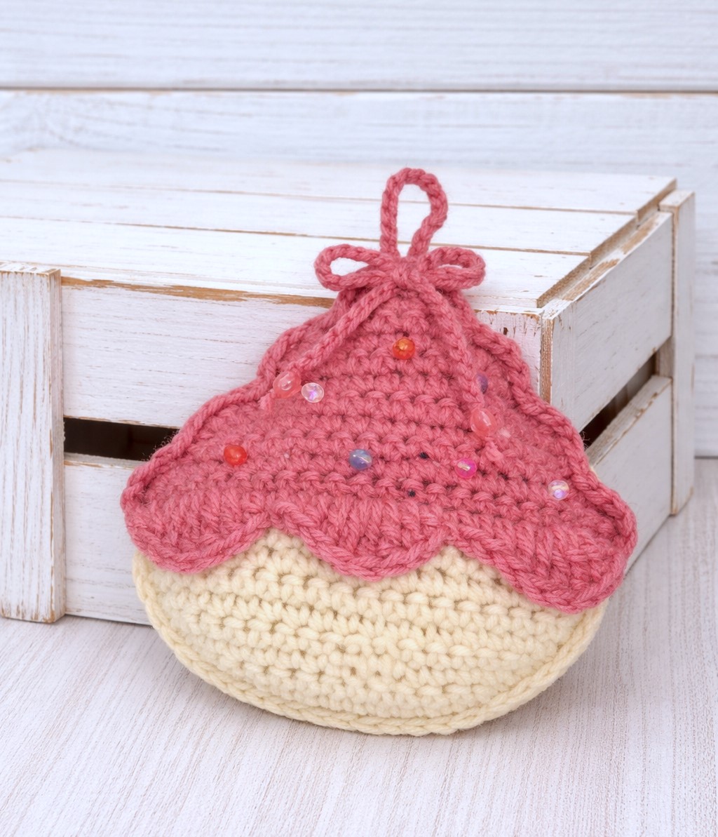 Handmade Crochet Cupcake Ornament Pink Mauve
