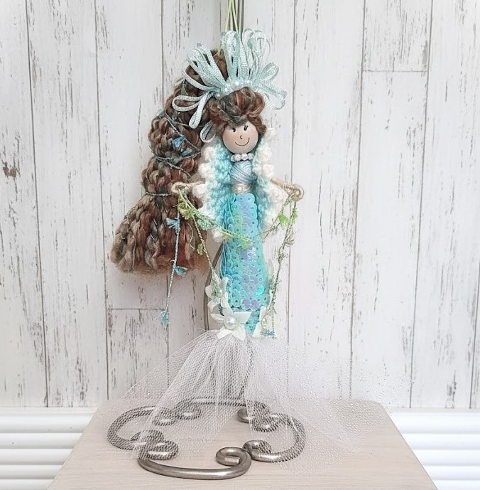 Whimsical mermaid doll, doll ornament, handmade doll, handmade mermaid. aqua blue mermaid