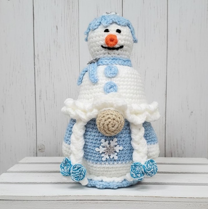 Handmade Crochet Snowgirl Gnome, Winter blue Gnome