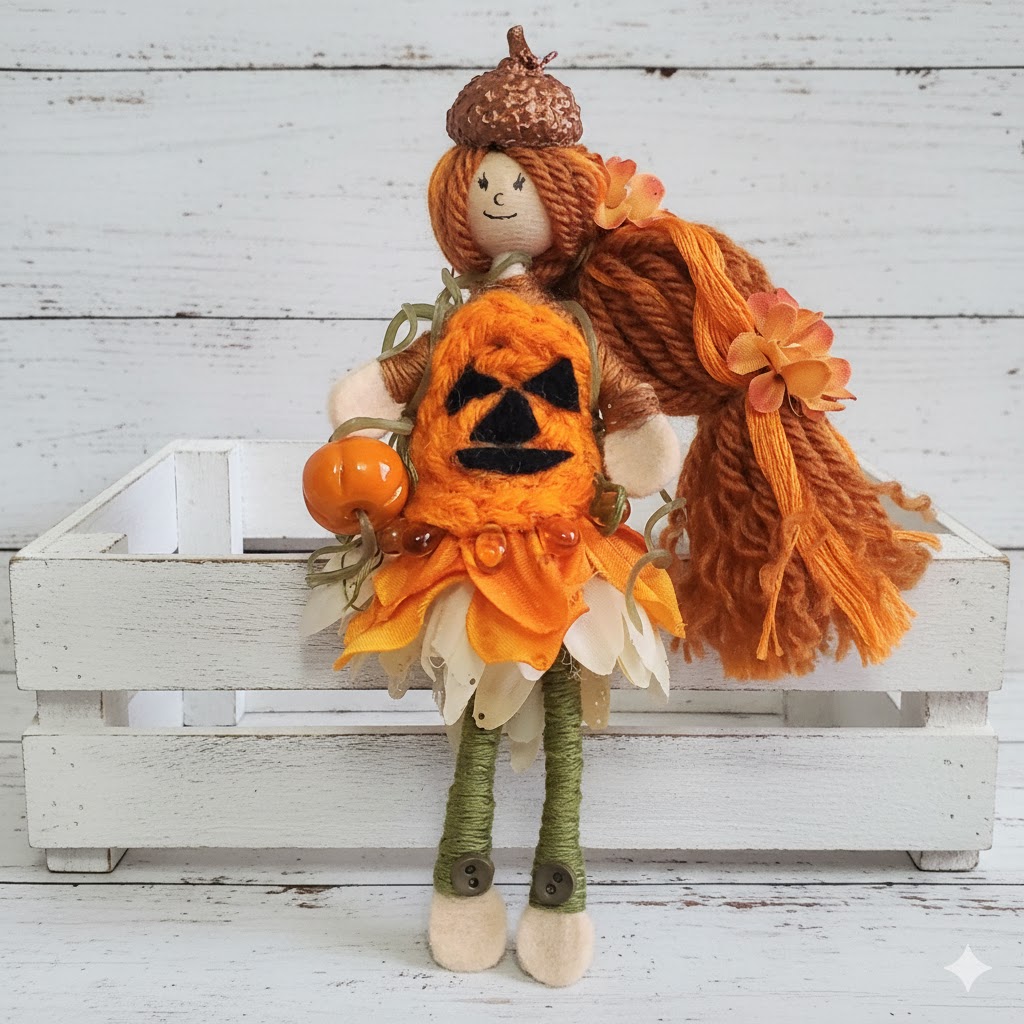 Halloween doll with pumpkin and vines