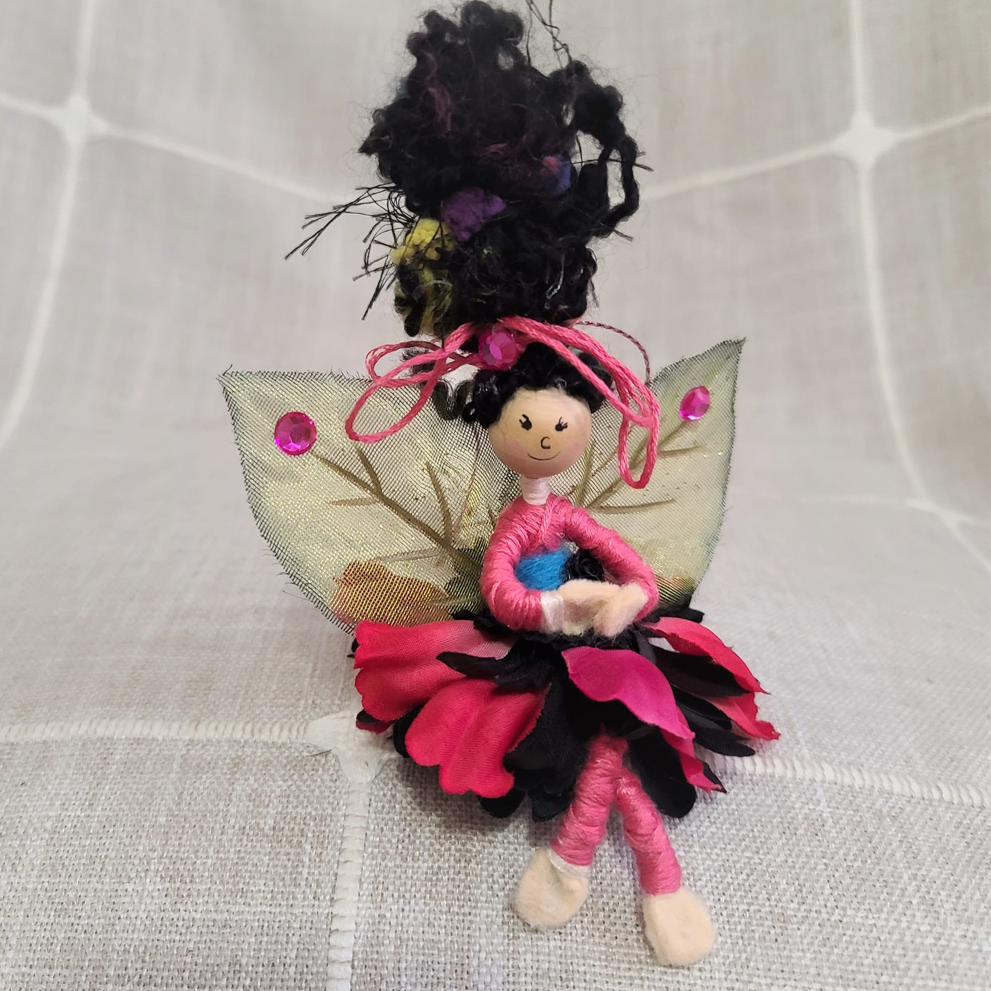 Butterfly Acorn Fairy sitting doll