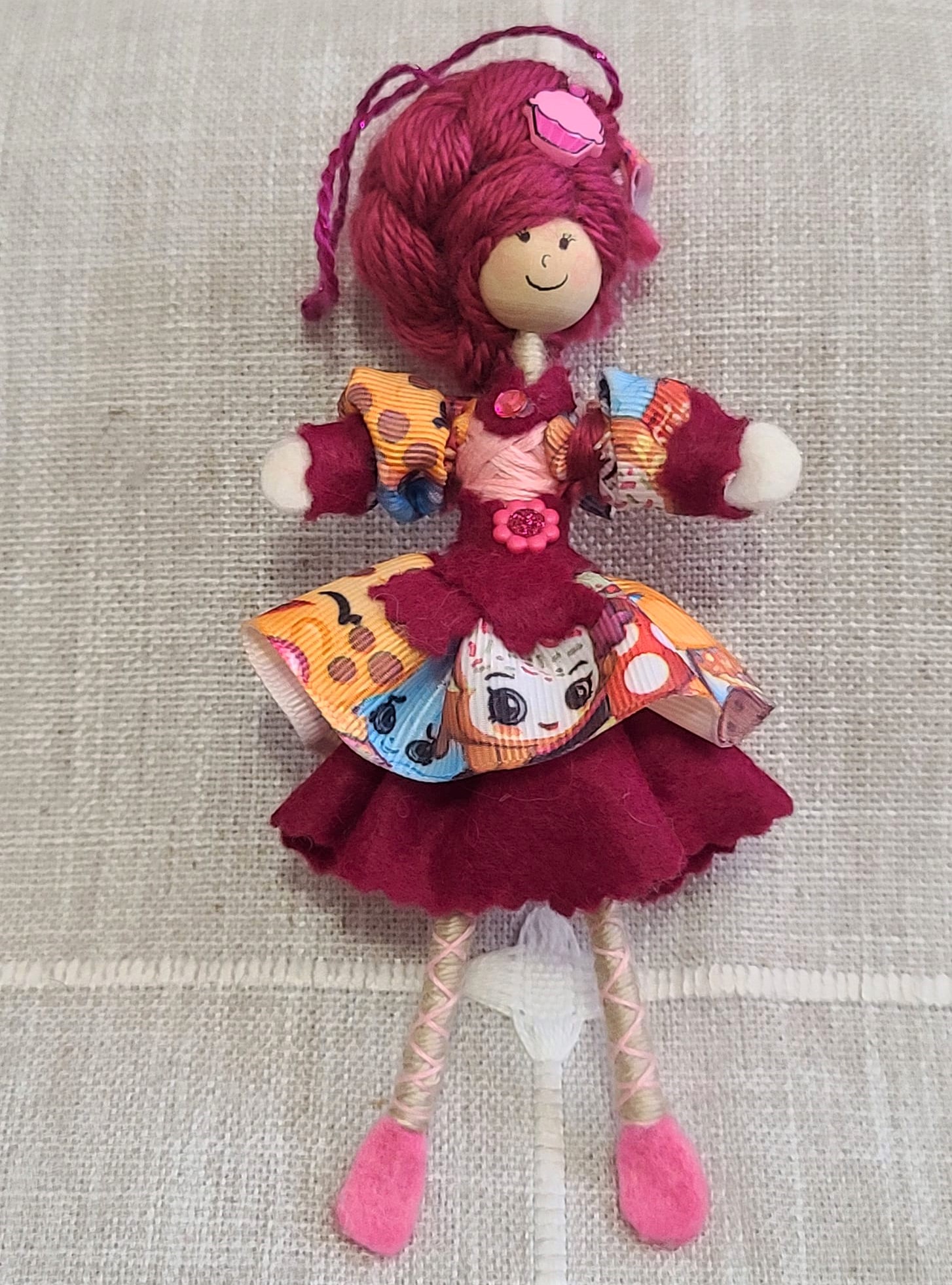 Fushia pink doll with licensed Shopkins fabric as dress