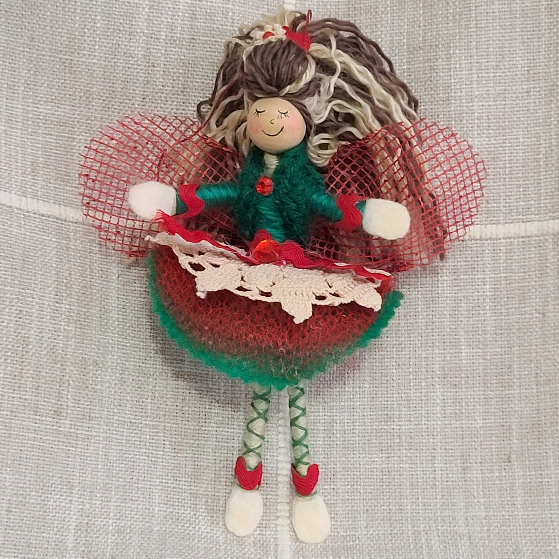 Christmas angel doll red and green