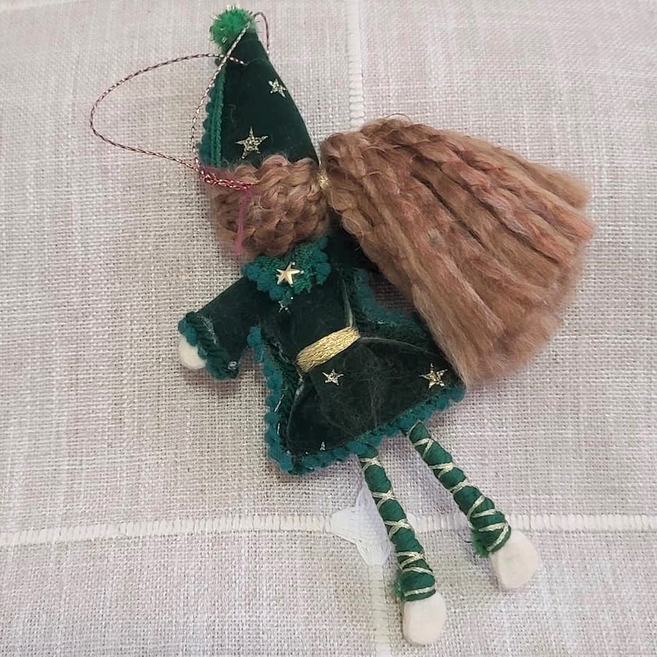 Christmas wizard doll with green velvet suit and hat