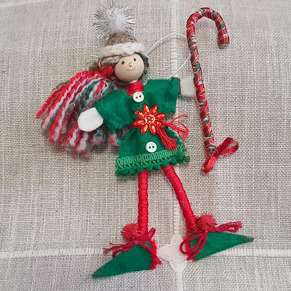 Elf Doll with Candy Cane Christas Elf Doll Ornament