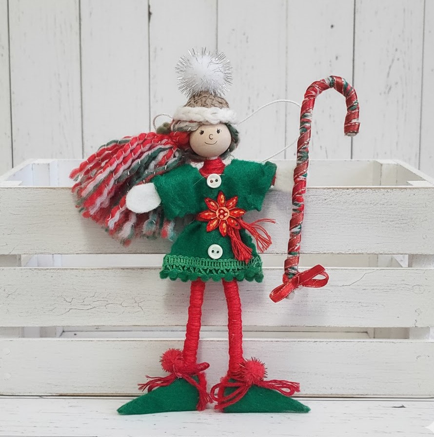 Elf Doll with Candy Cane Christas Elf Doll Ornament