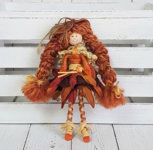 Handmade Autumn Robin Hood Doll with Feather in Hat