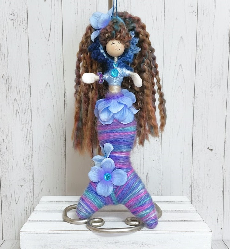 Whimsical mermaid doll, doll ornament, handmade doll, handmade mermaid, blue purple mermaid