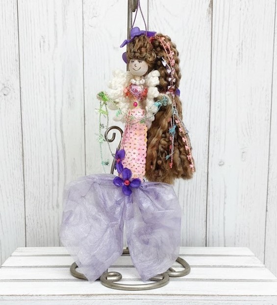 Whimsical mermaid doll, doll ornament, handmade doll, handmade mermaid, pink and purple mermaid