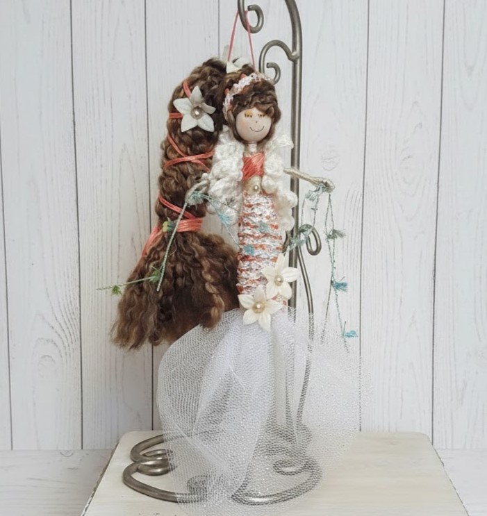 Whimsical mermaid doll, doll ornament, handmade doll, handmade mermaid. peach color mermaid