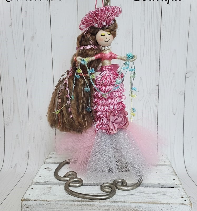 Whimsical mermaid doll, doll ornament, handmade doll, handmade mermaid, pink mermaid Whimsical mermaid doll, doll ornament, handmade doll, handmade mermaid, pink mermaid