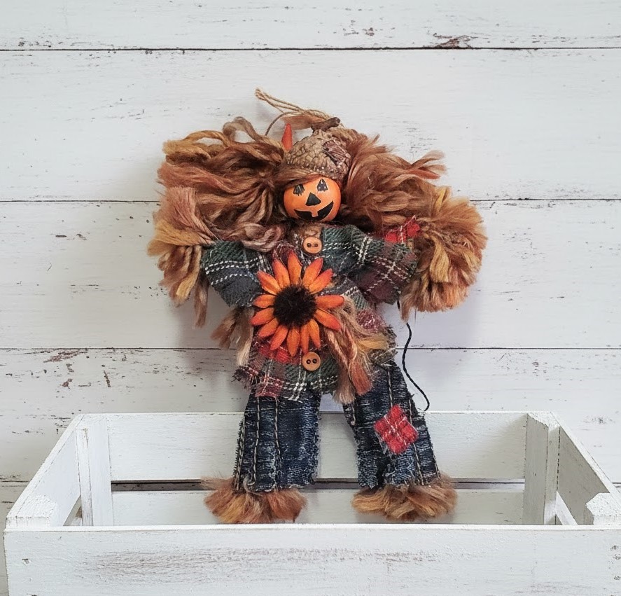 Halloween Primitive Pumpkin Scarecrow Ornament