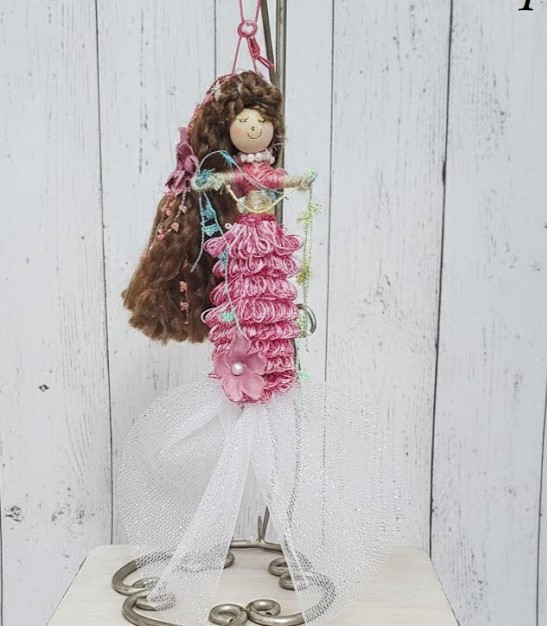 Whimsical mermaid doll, doll ornament, handmade doll, handmade mermaid, pink mermaid