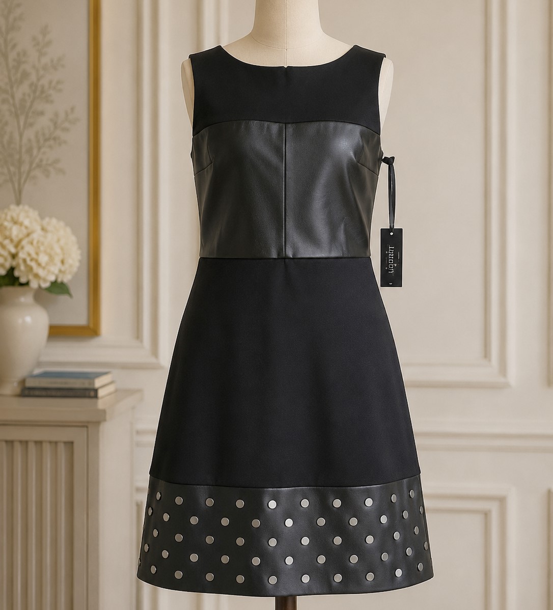 Laundry by Shelli Segal Leatherette and studded Dress NWT black dress size 6