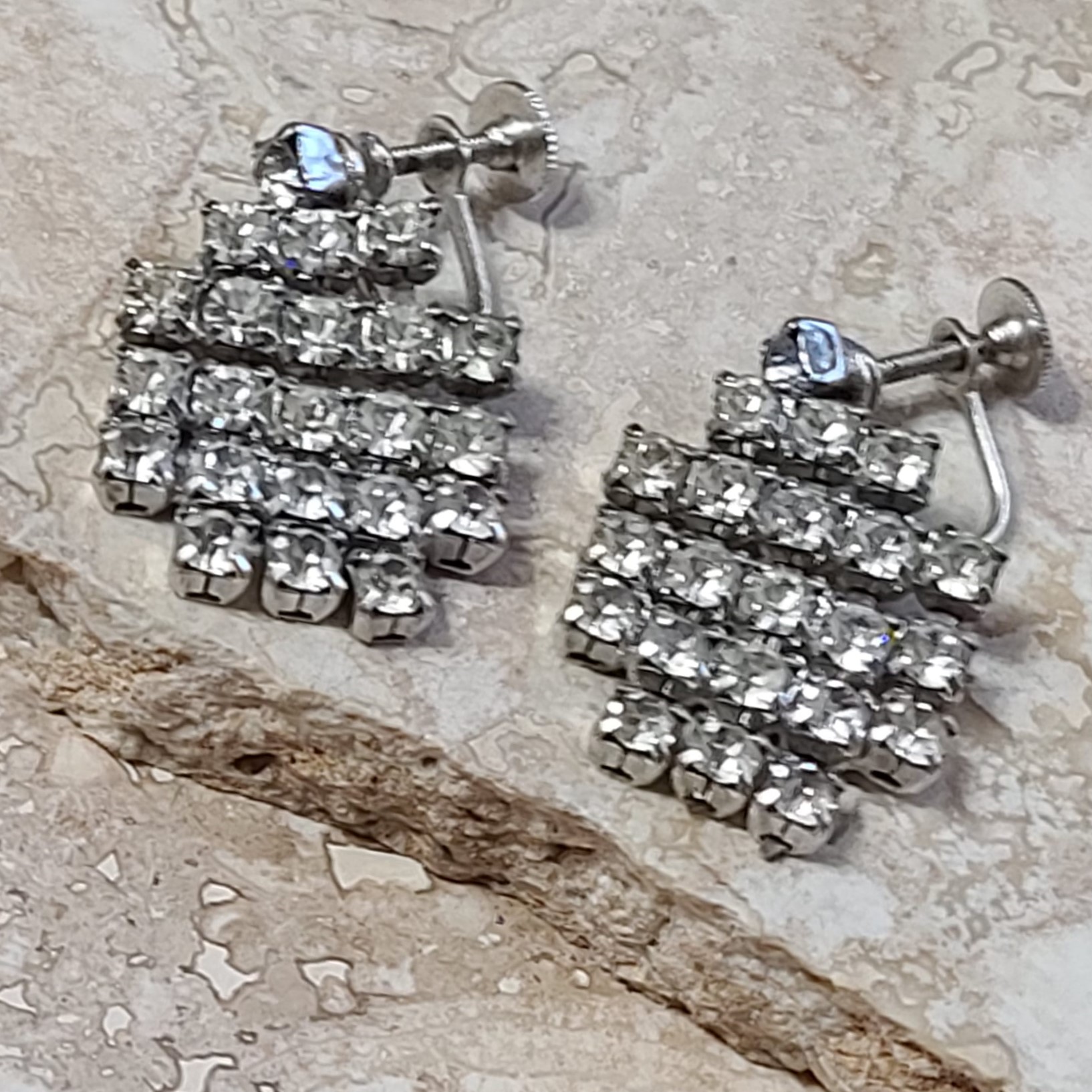Rhinestone Vintage Dangle Earrings Screw backs
