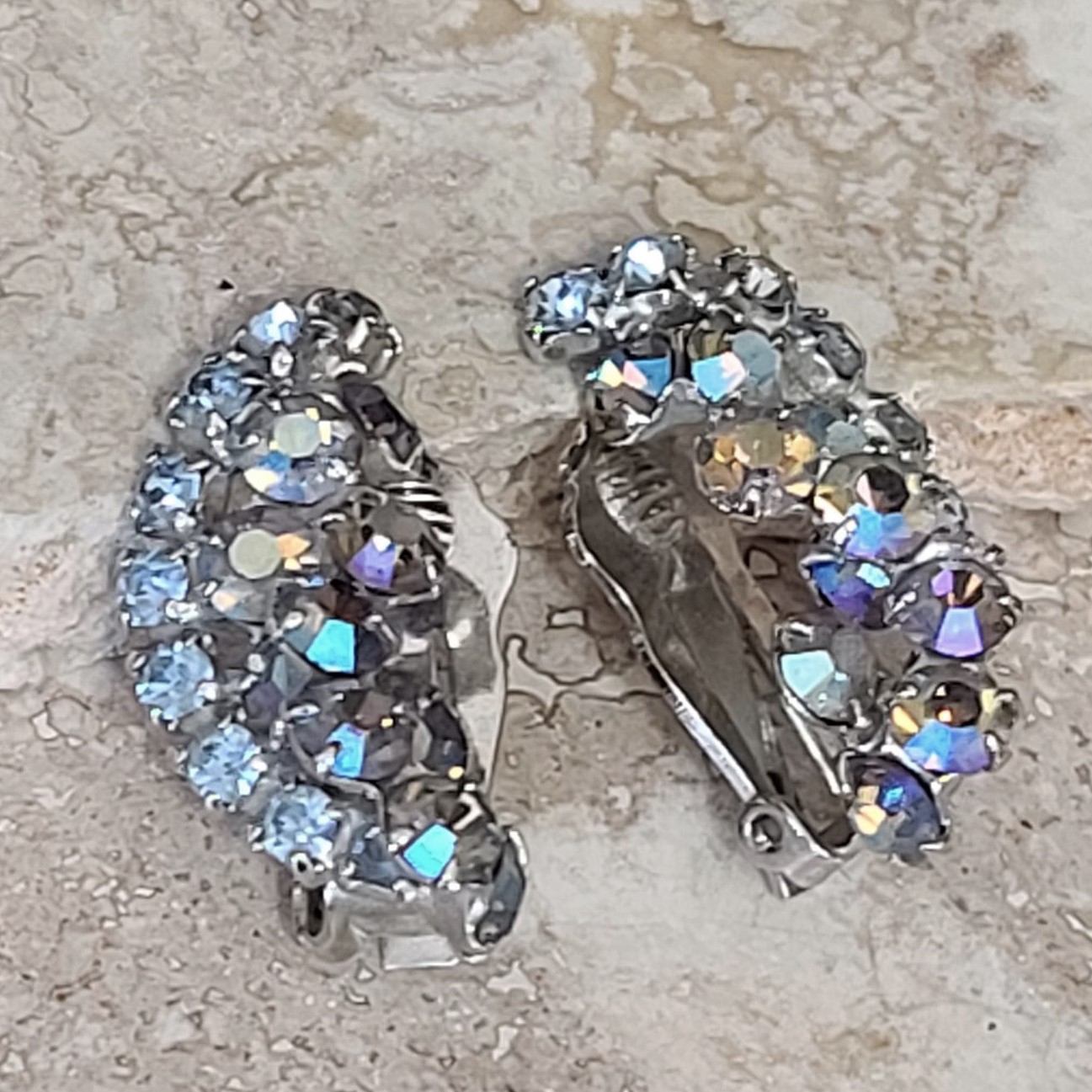 Aurora Borealis rhinestone clip on earrings