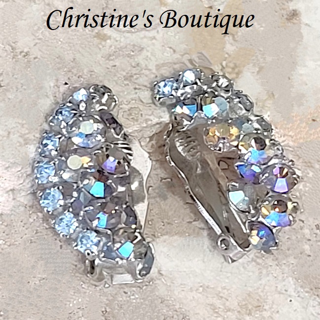 Aurora Borealis rhinestone clip on earrings - Click Image to Close