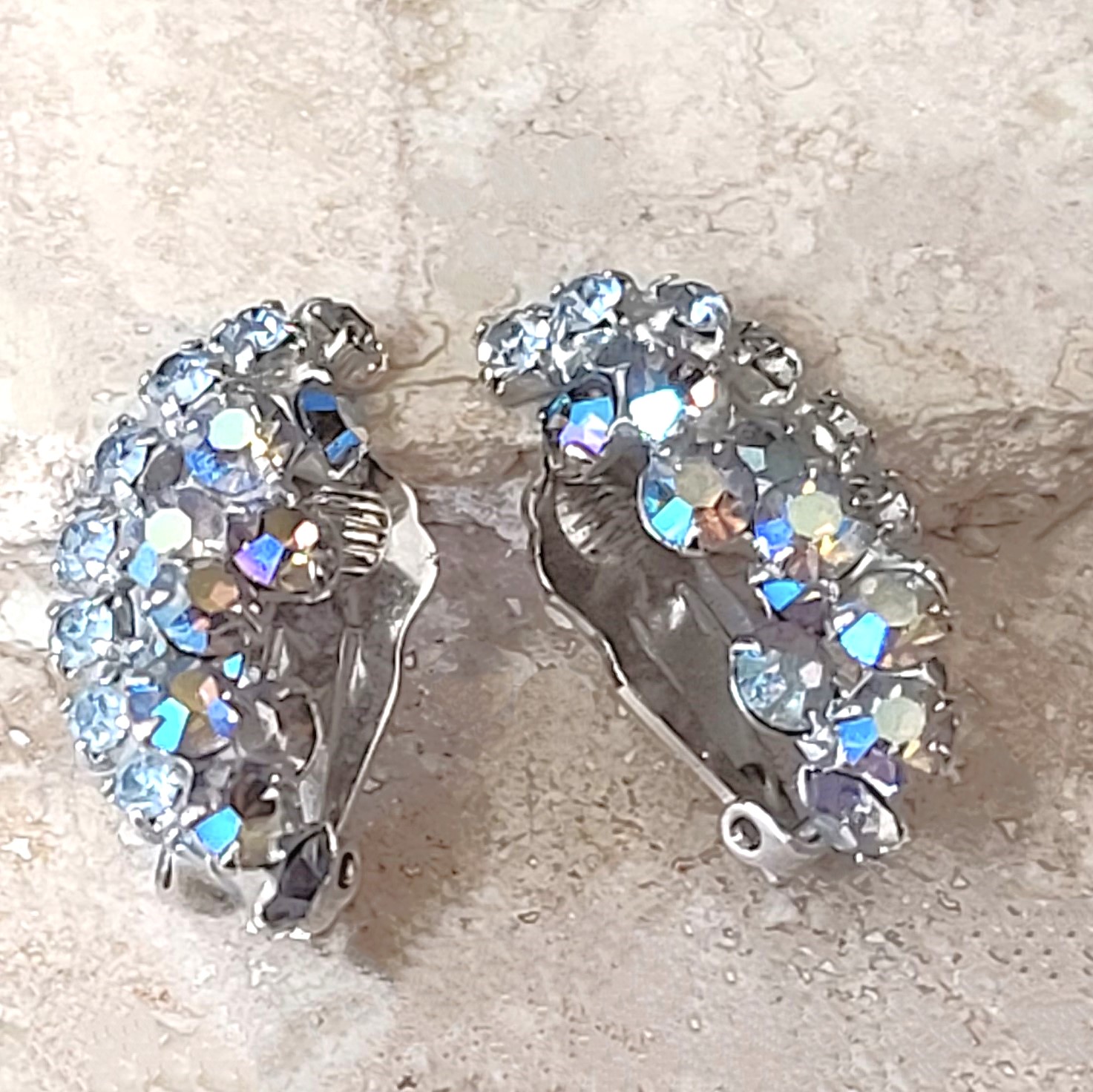 Aurora Borealis rhinestone clip on earrings