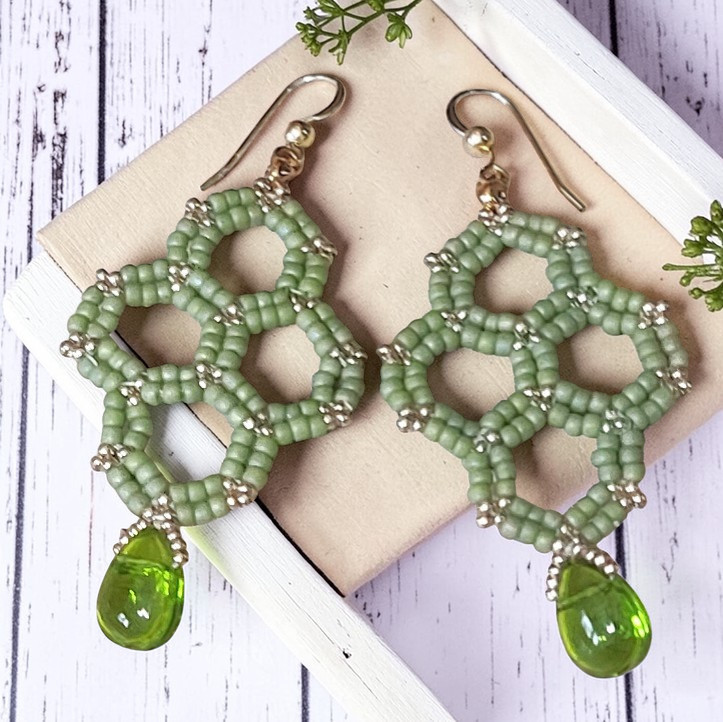 Seed Bead Honeycomb Design Earrings 24kt Gold fill Ear Hooks