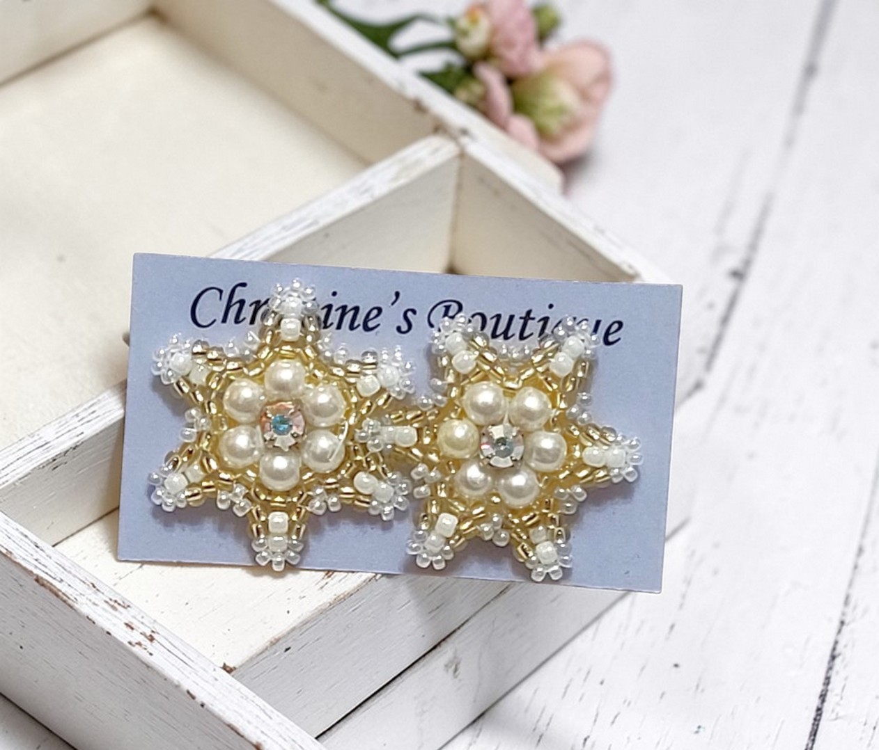 Bead Embroidery Starfish Earrings
