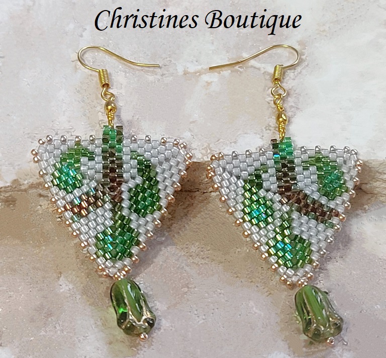 Nature leaves and branches peyote stich triangle earrings