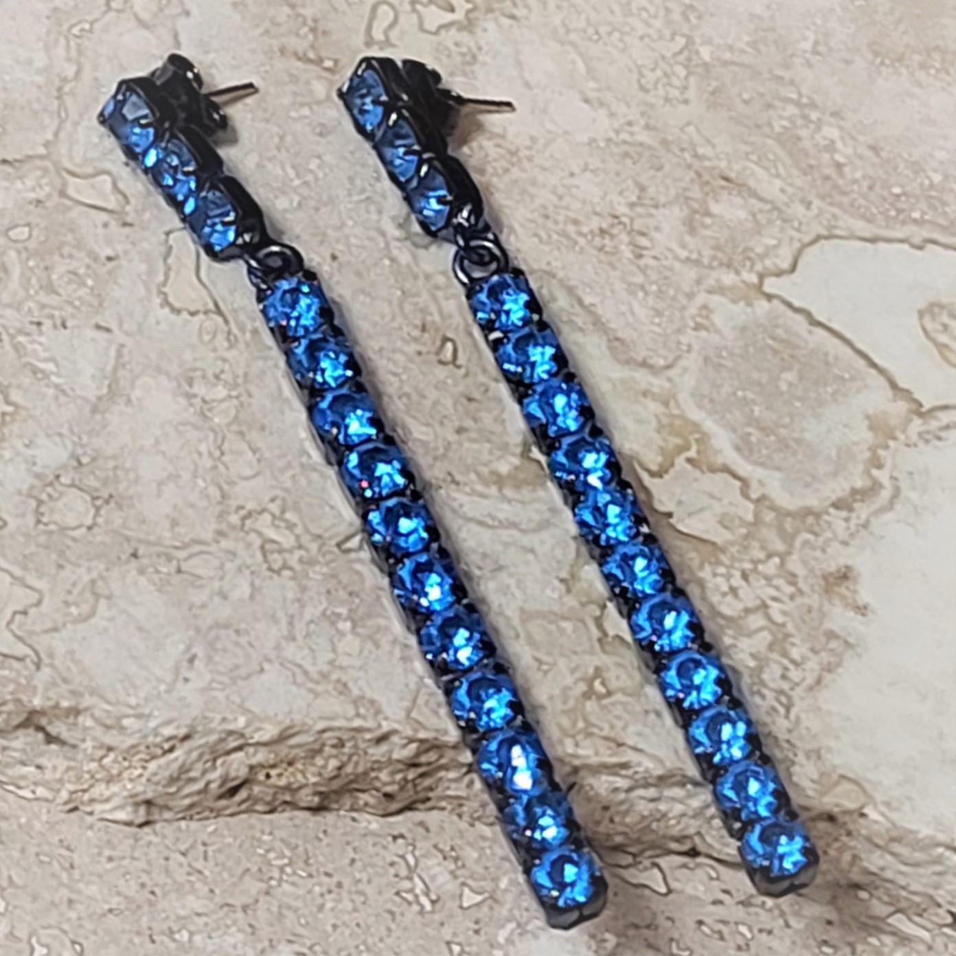 Blue rhinestone vintage long dangle earrings