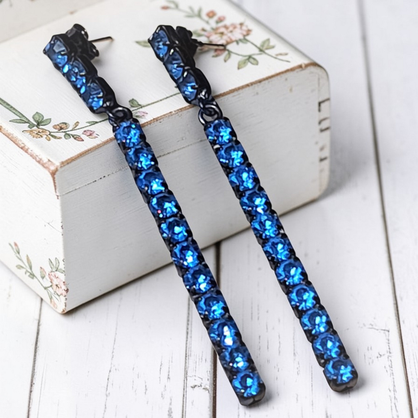 Blue Rhinestone Glizy Earrings - Vintage 80's