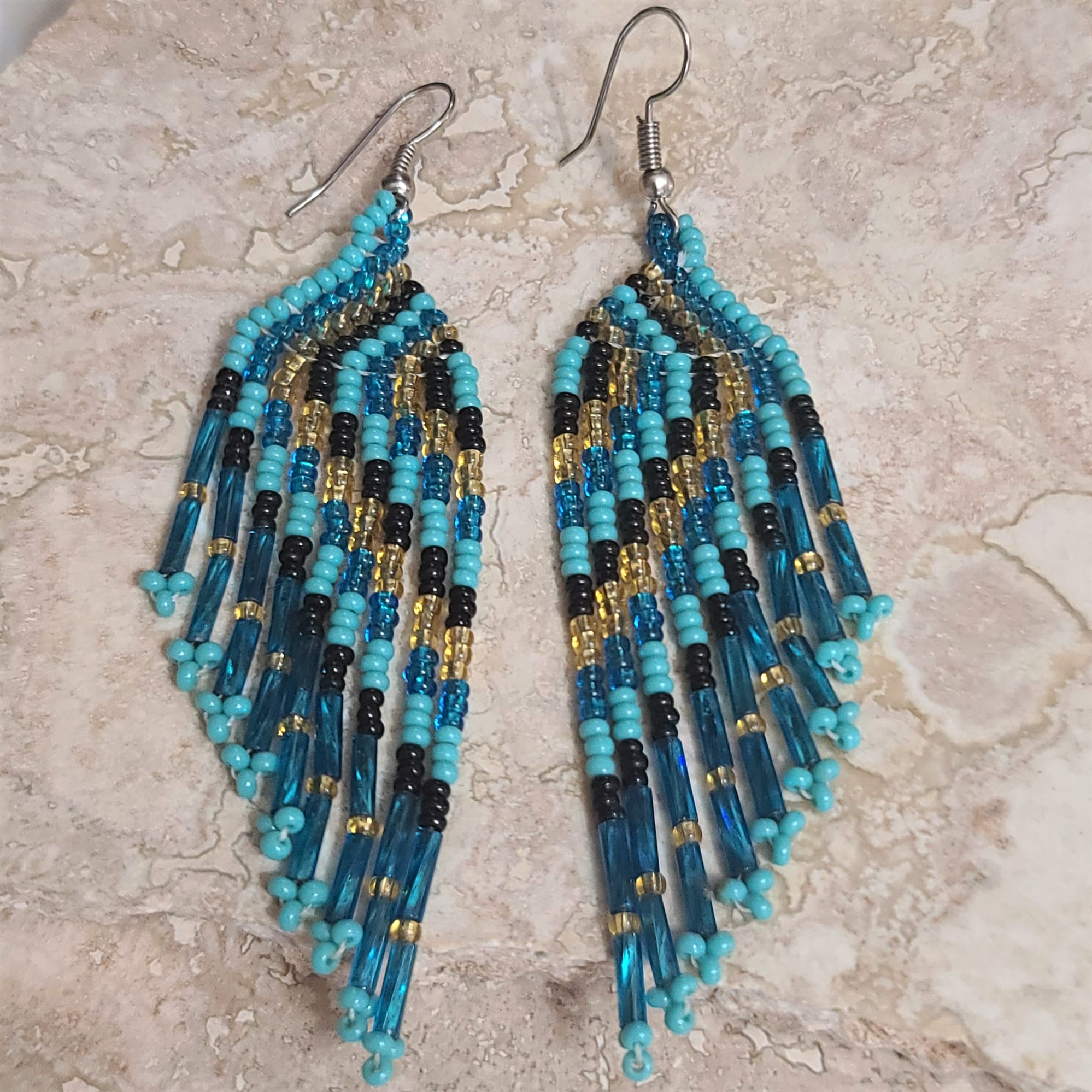 Handmade Seed Bead Earrings, Turquoise dangle earrings
