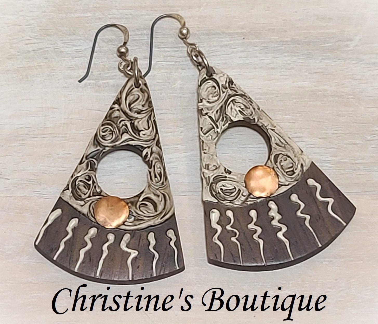 Copper and Wood Earrings - Click Image to Close