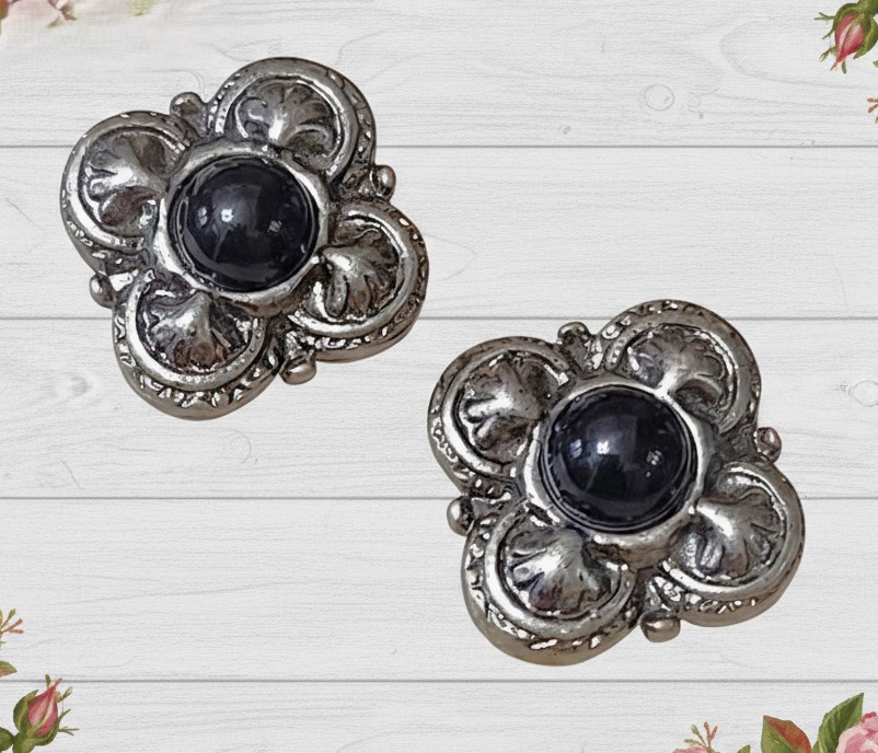 Black button earrings, vintage clip ons