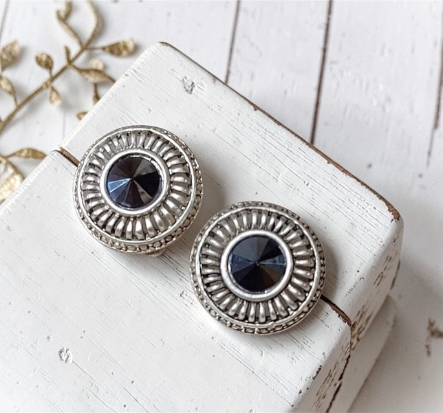 Black and silver button earrings