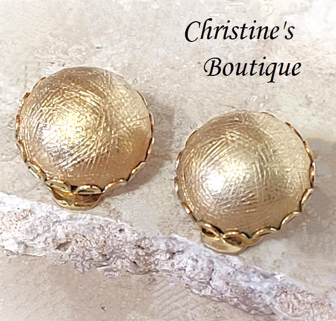 Satin finish button style earrings, vintage clip ons, signed designer, Napier - Click Image to Close