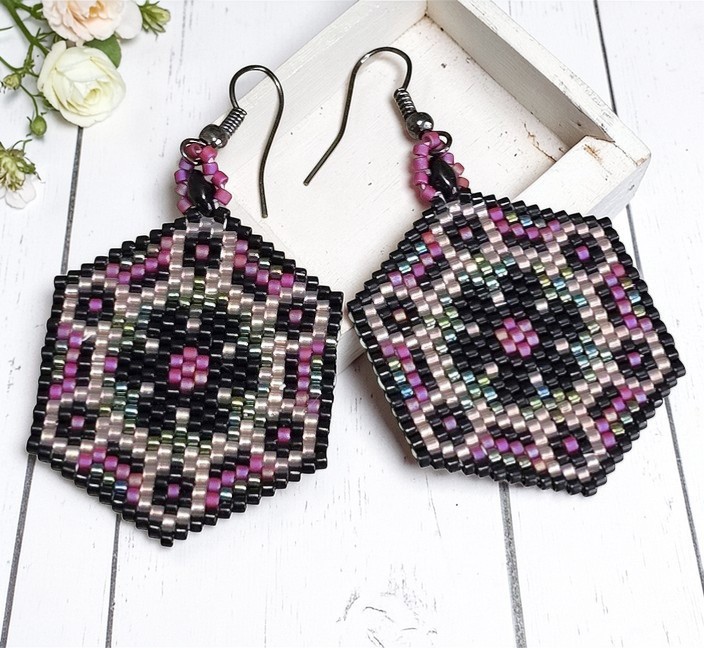 Miyuki Glass Beaded Mandala Pattern Earrings