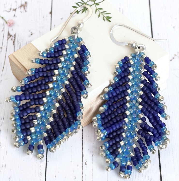 Handmade Miyuki Glass Beaded Feather Earrings