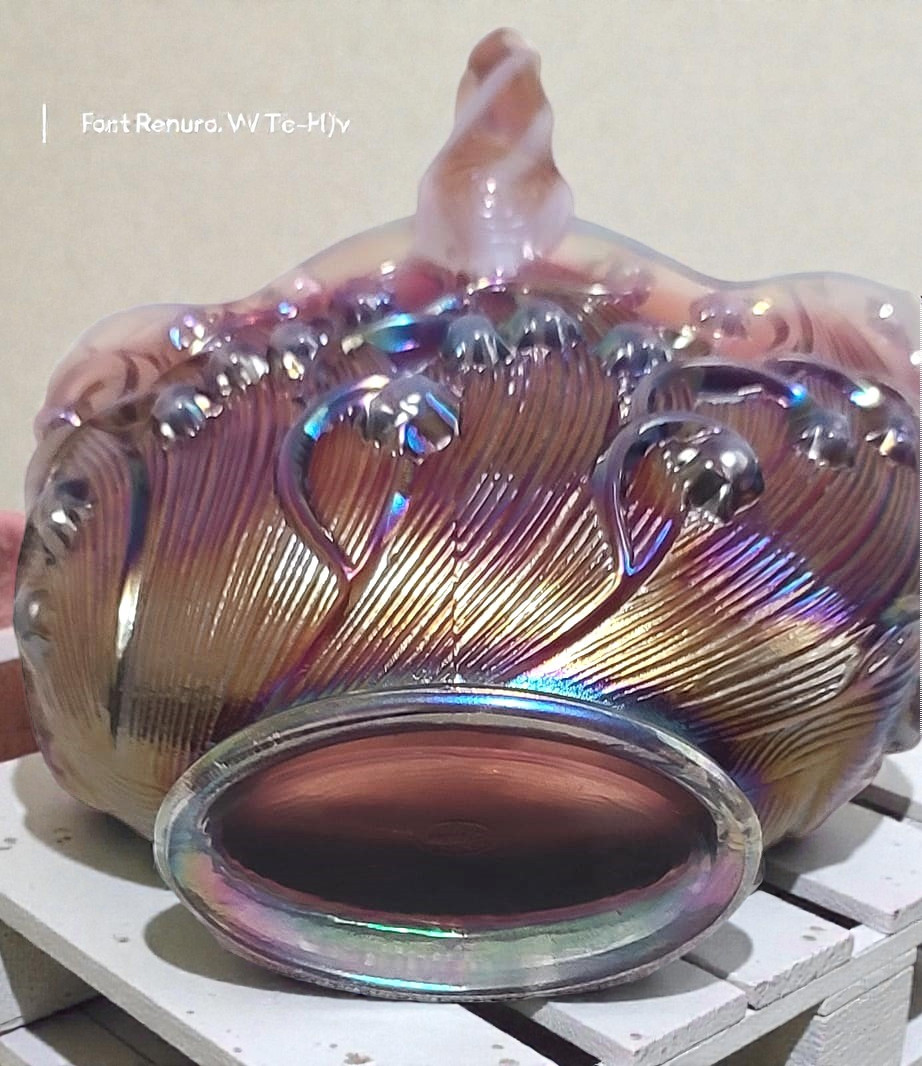Fenton Pink/Red Carnival glass iridescent basket - $65.00