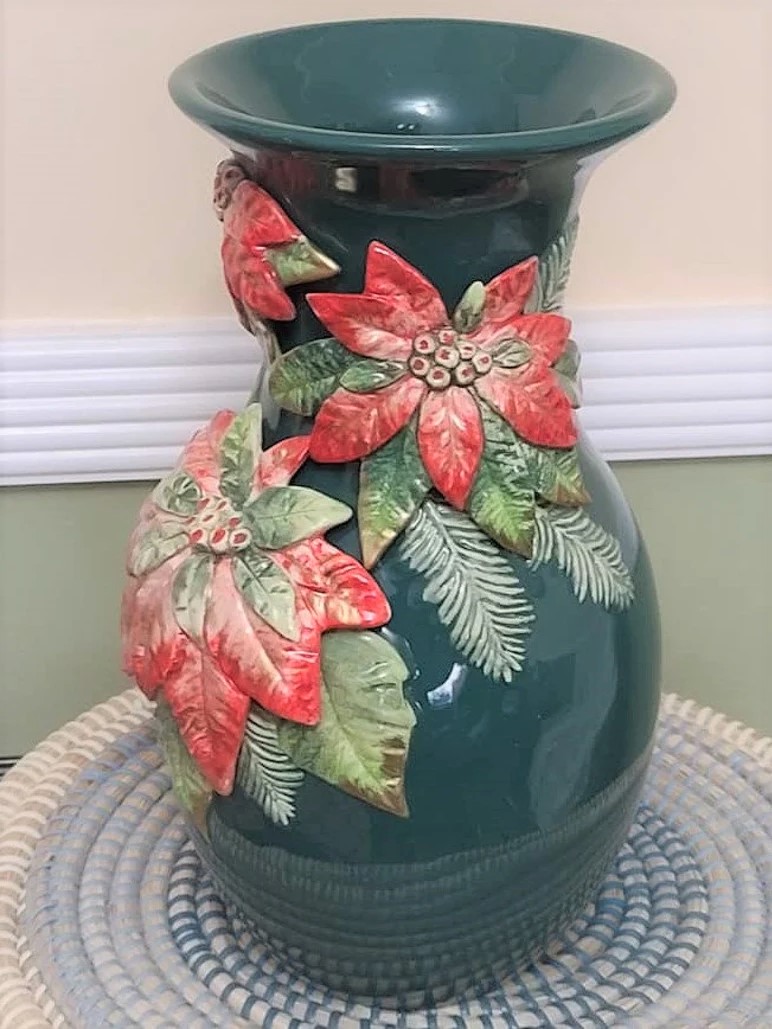 Fitz and Floyd Poinsettia Vase with original box
