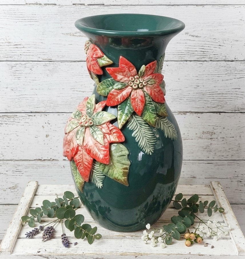 Fitz and Floyd Poinsettia Vase with original box