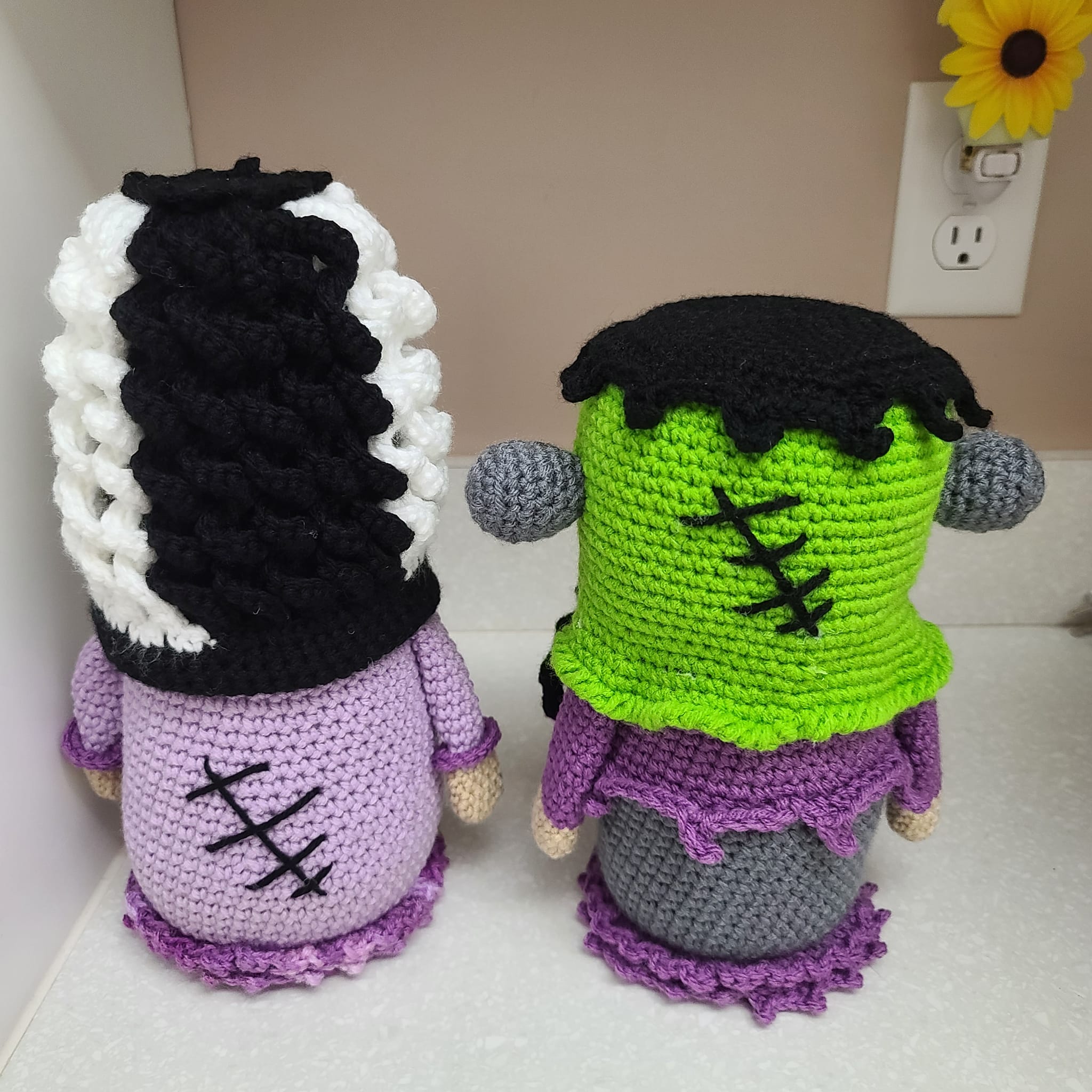 Handmade Crochet Bride of Frankenstein Gnome Figure Halloween