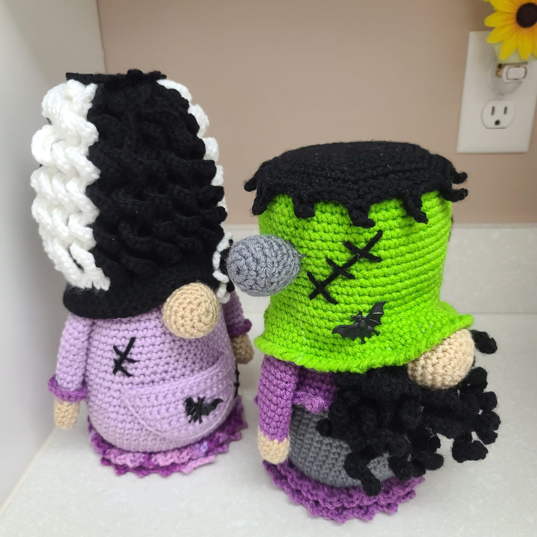 Handmade Crochet Bride of Frankenstein Gnome Figure Halloween