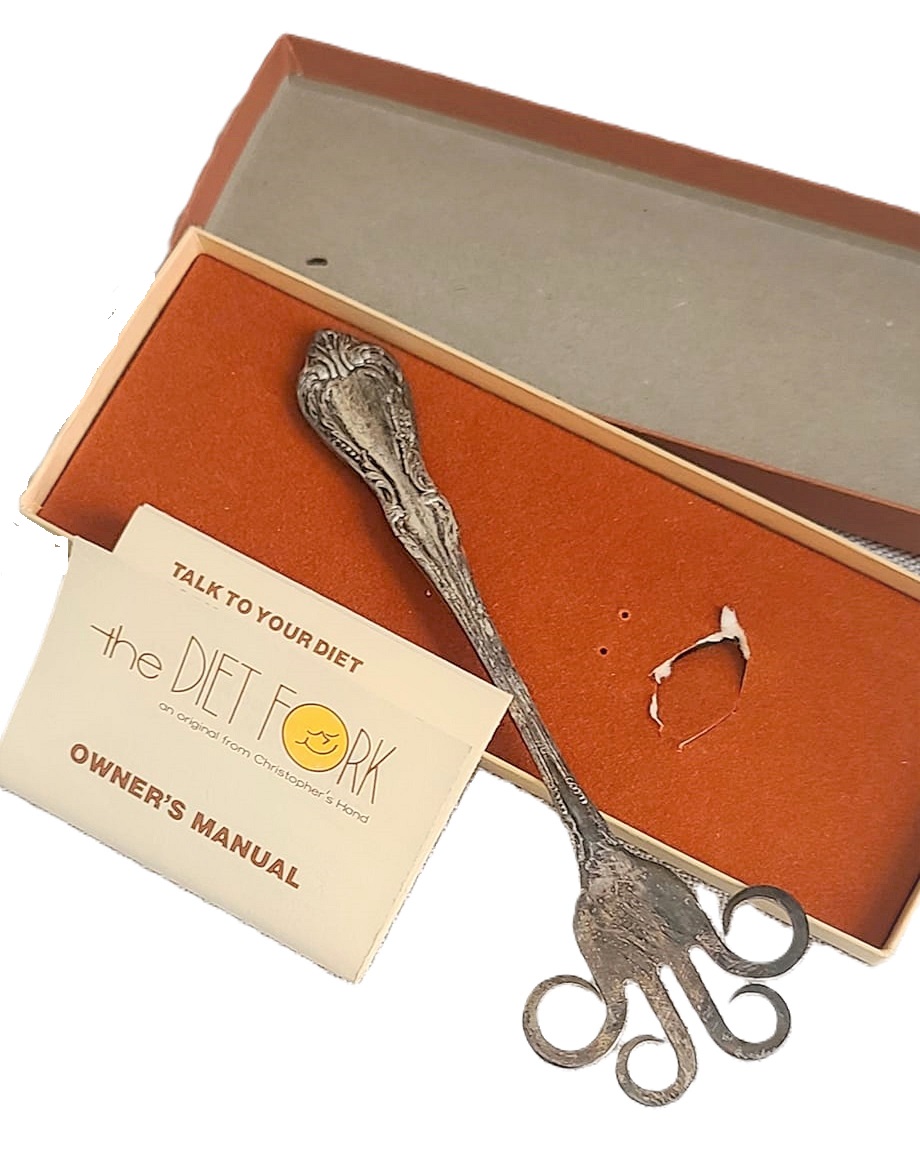 Vintage 1970's Gag Gift The Diet Fork original box and note - Click Image to Close