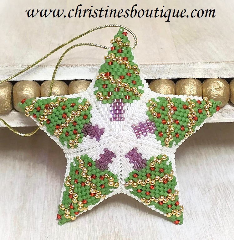 Beaded 3D star ornament, handmade, miyuki glass beads, star ornament, christmas trees